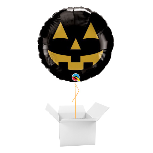 Jack O'Lantern Face Black & Gold Halloween Round Foil Helium Balloon - Inflated Balloon in a Box