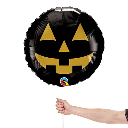 Jack O'Lantern Face Black & Gold Halloween Round Foil Helium Balloon 46cm / 18 in Product Gallery Image