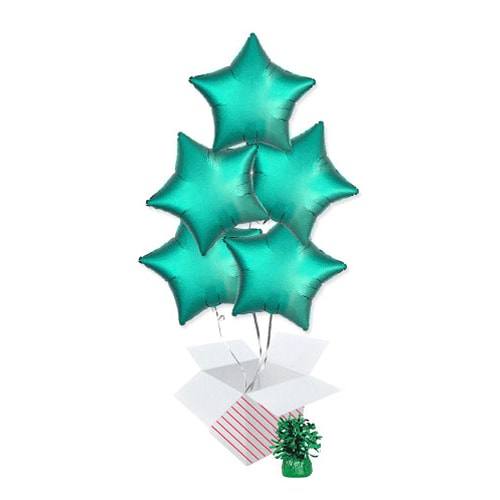 Jade Green Satin Luxe Star Foil Helium Balloon Bouquet - 5 Inflated Balloons In A Box Product Gallery Image