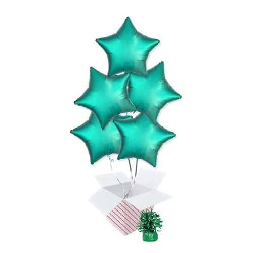 Jade Green Satin Luxe Star Foil Helium Balloon Bouquet - 5 Inflated Balloons In A Box Product Image