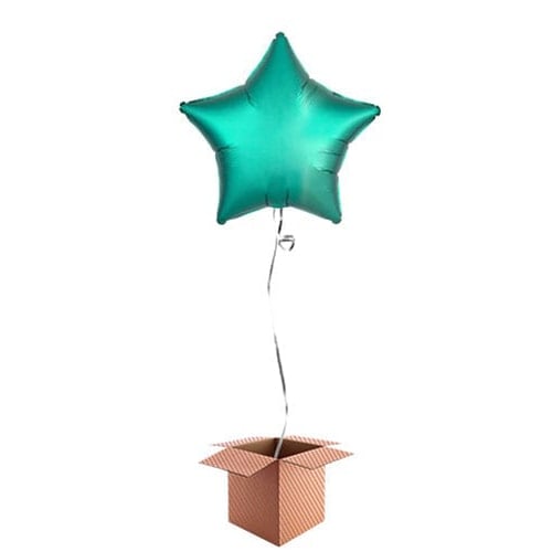 Jade Green Satin Luxe Star Foil Helium Balloon - Inflated Balloon in a Box Product Image