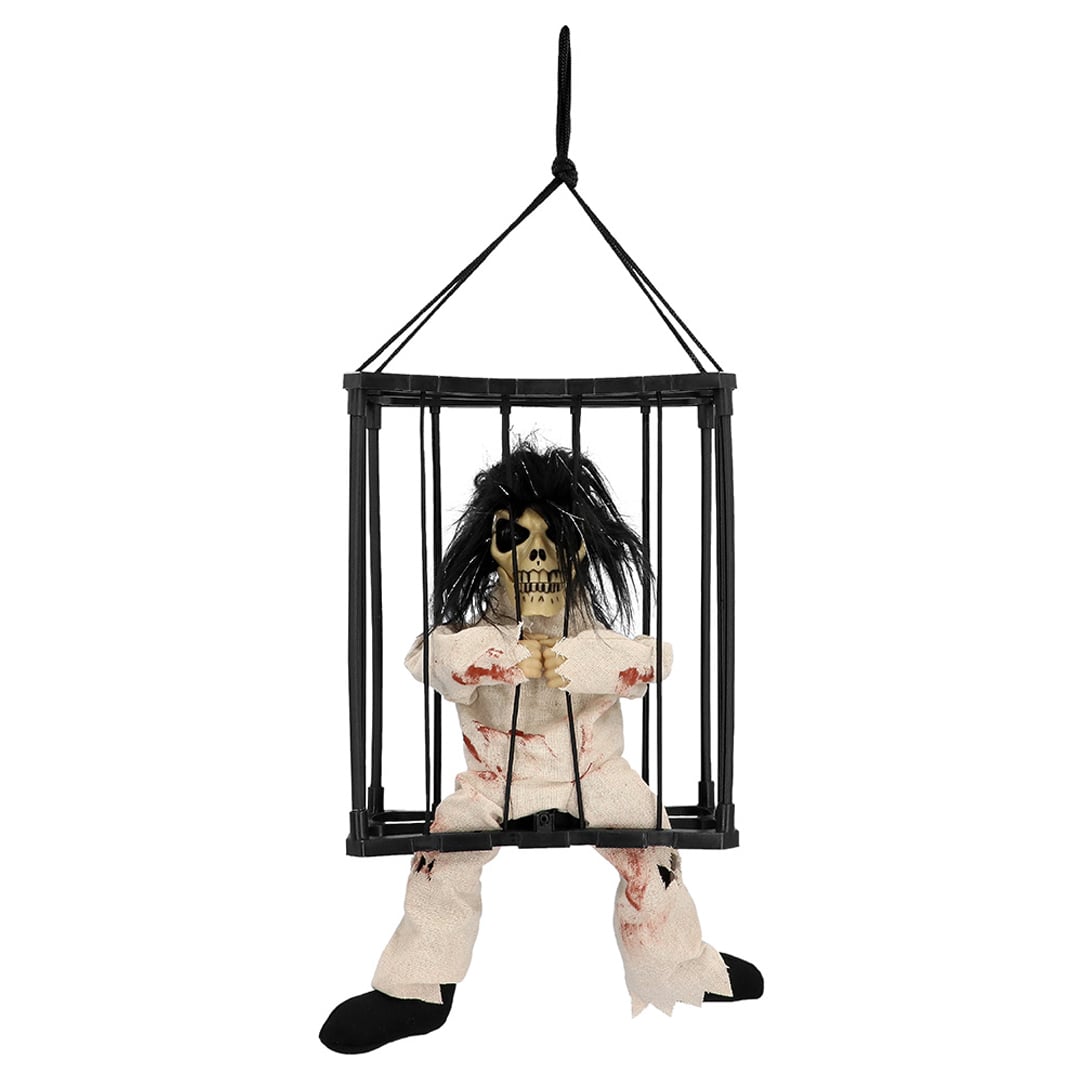 Jailhouse Skeleton Ghost Halloween Light Up Hanging Decoration 28cm