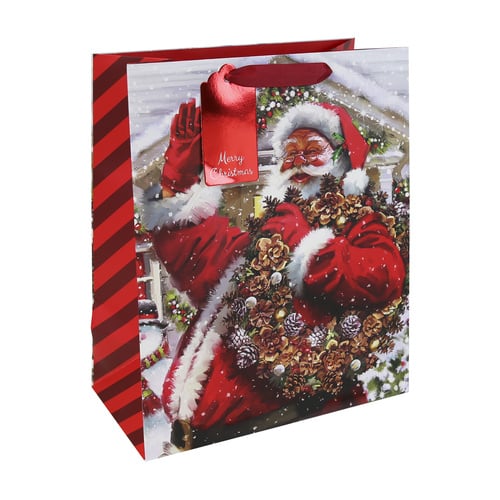 Joyful Santa Claus Christmas Large Red Gift Bag 33cm Product Gallery Image