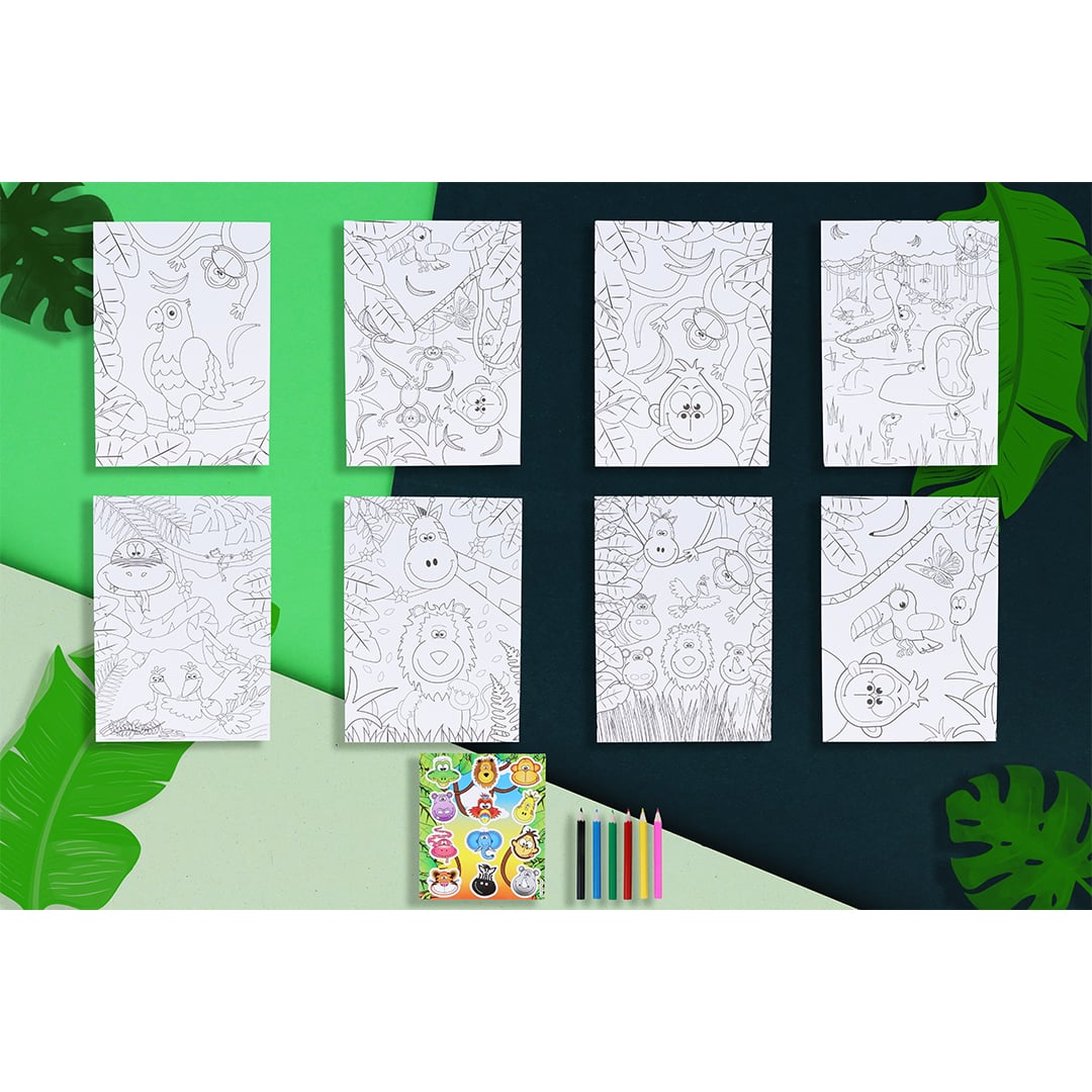 Jungle Animals Colouring Set with Mini Pencils & Stickers View 5