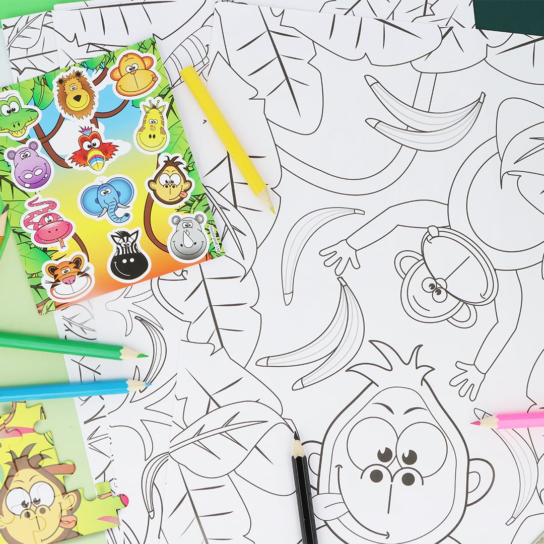 Jungle Animals Colouring Set with Mini Pencils & Stickers View 2