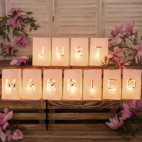 Just Married Cutout Wedding Lantern Candle Bags Product Gallery Image