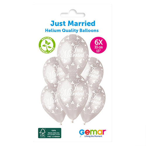 Just Married Latex Balloons 33cm / 13 in - Pack of 6 Product Gallery Image