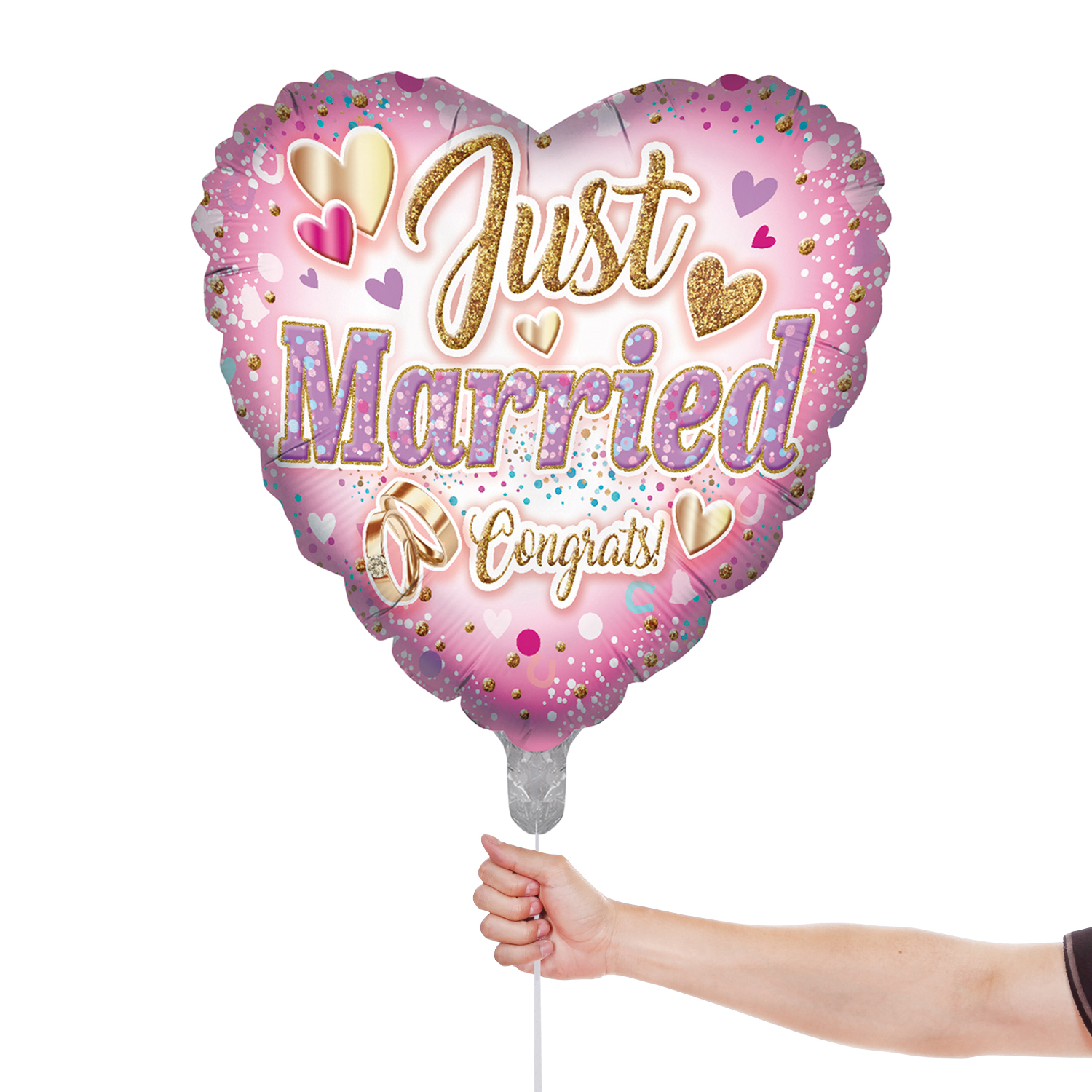 Just Married Wedding Heart Shaped Foil Helium Balloon 46cm / 18 in Product Gallery Image