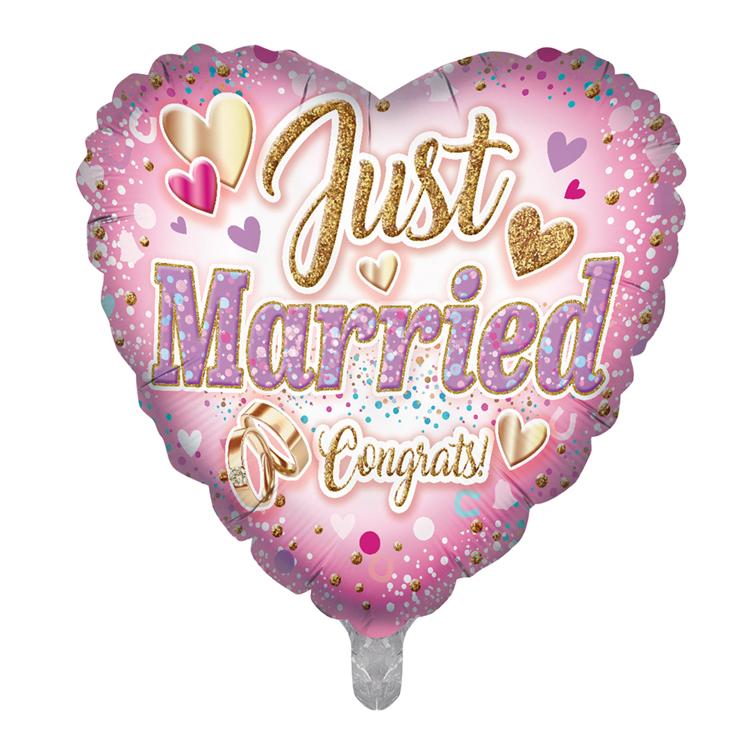 Just Married Wedding Heart Shaped Foil Helium Balloon 46cm / 18 in