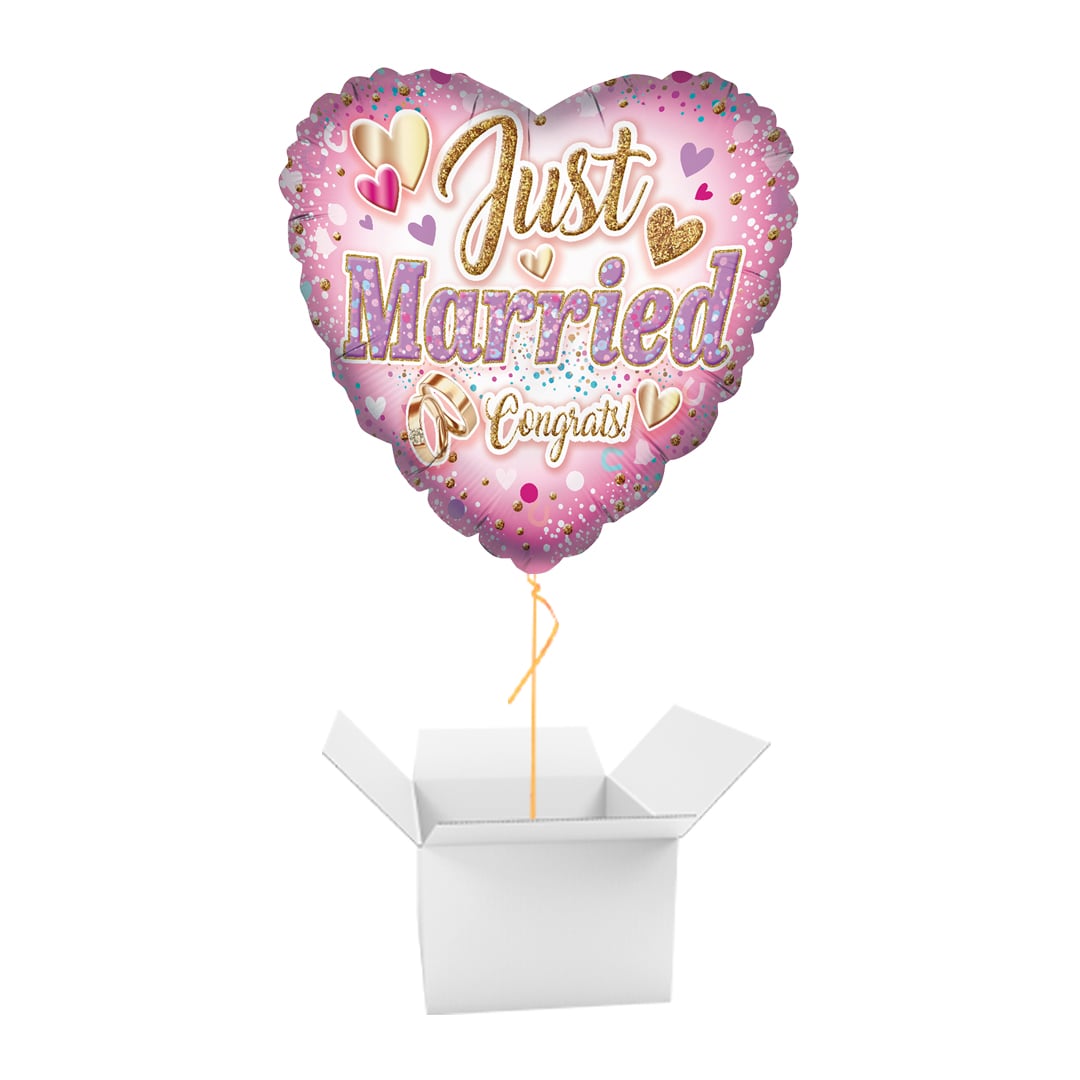 Just Married Wedding Heart Shaped Foil Balloon - Balloon In A Box