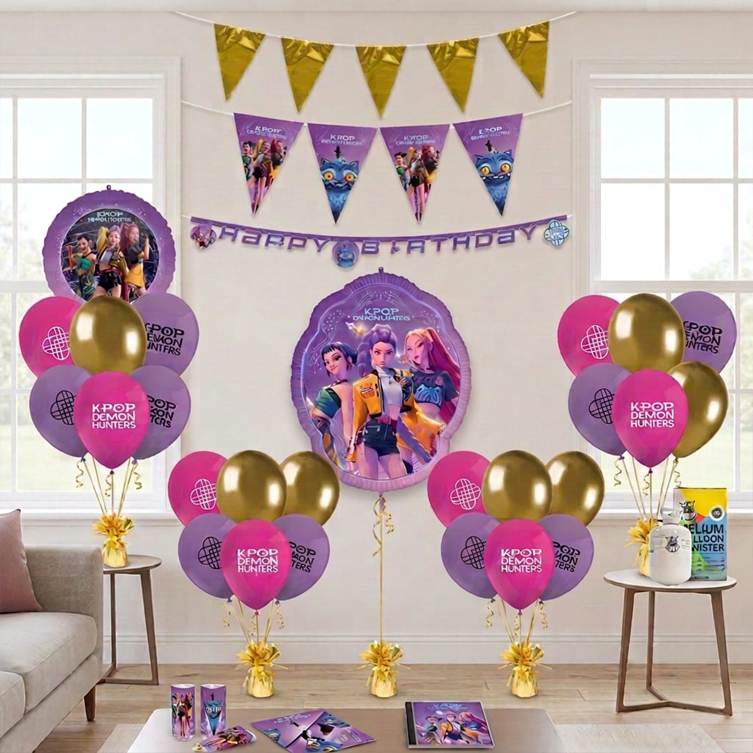 K-Pop Demon Hunters Birthday Balloons, Helium & Decorations Party Pack
