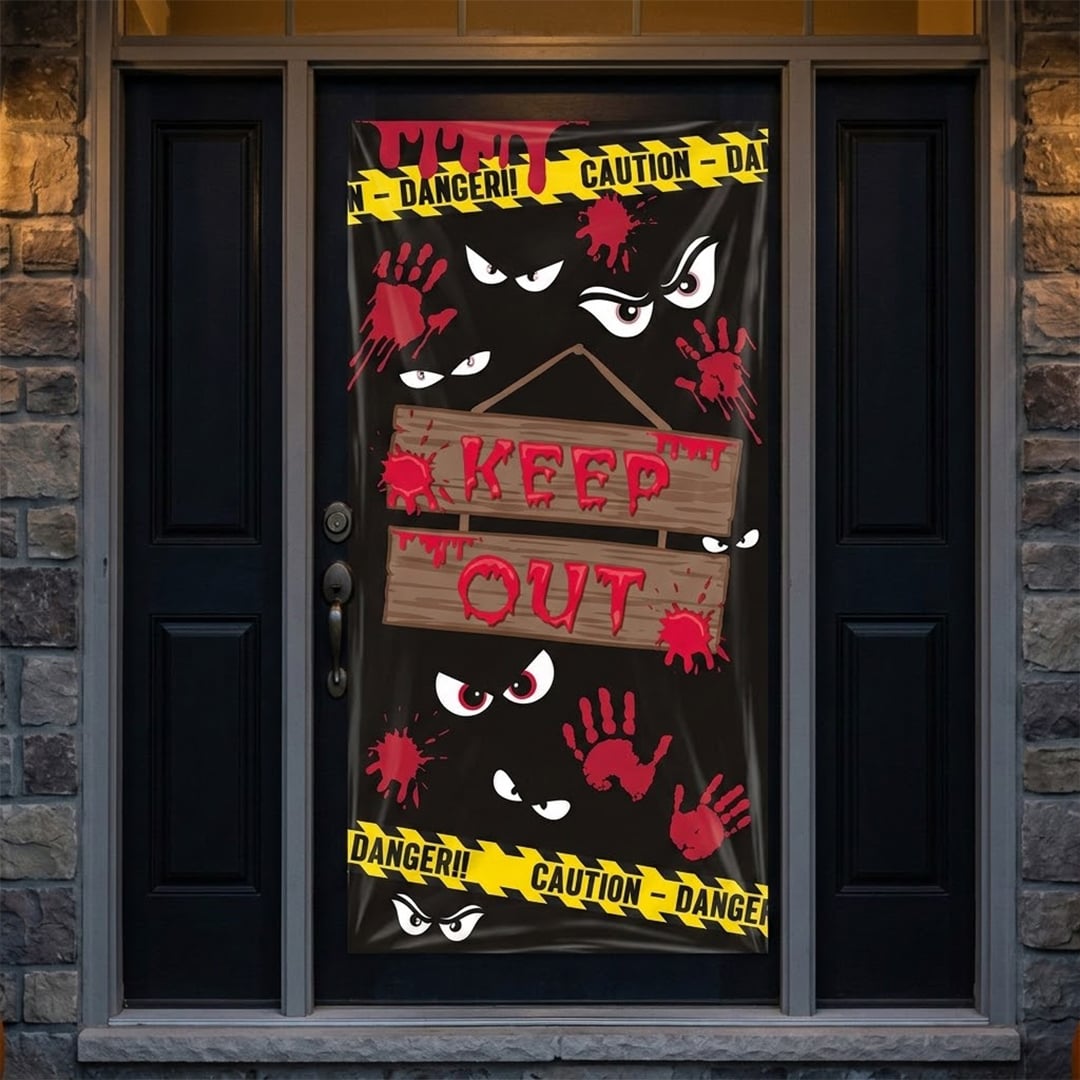 Keep Out Warning Tape Halloween Door Cover 163cm x 85cm