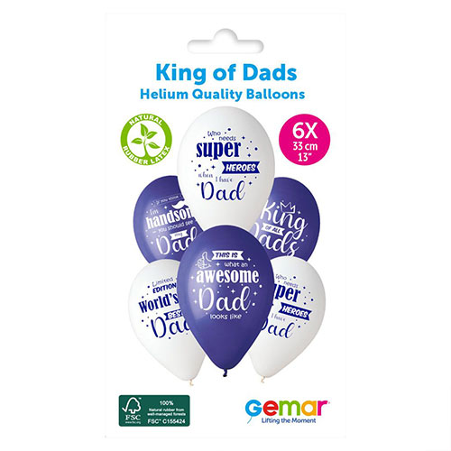 King of all Dads Blue & White Latex Balloons 33cm / 13 in - Pack of 6 Product Gallery Image
