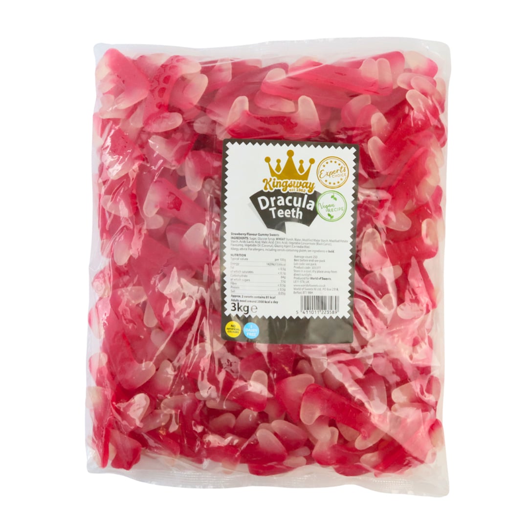 Kingsway Dracula Vampire Teeth Halloween Vegan Strawberry Flavour Sweets 3kg
