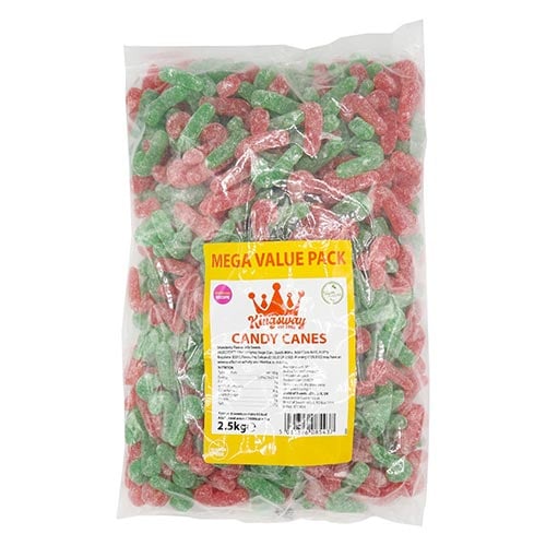 Kingsway Sugared Candy Canes Christmas Vegan Gluten Free Strawberry Flavour Jelly Sweets 2.5kg