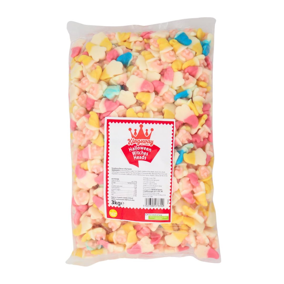 Kingsway Witch Heads Halloween Strawberry Flavour Jelly Sweets 3kg