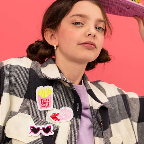 Kiss Me & Fries Before Guys Pink Iron On Patches - Pack of 3 Product Gallery Image