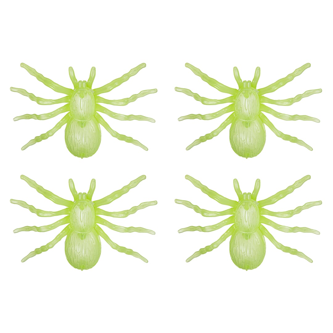 Large Glow In The Dark Plastic Halloween Spiders - Pack of 4