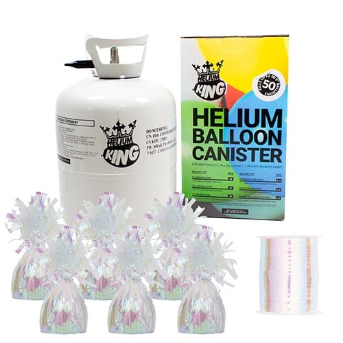 Large Helium Canister with Iridescent Curling Ribbon and 6 Foil Balloon Weights Product Image