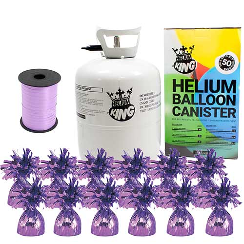 Large Helium Canister with Lavender Curling Ribbon and 12 Foil Balloon Weights Product Image