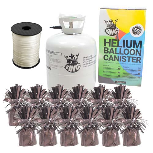 Large Helium Canister with 12 Metallic Brown Foil Balloon Weights and Ivory Curling Ribbon Product Image