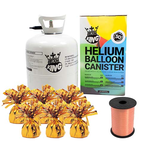 Large Helium Canister with Orange Curling Ribbon and 6 Foil Balloon Weights Product Image