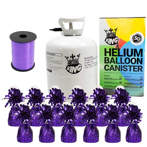 Large Helium Canister with Purple Curling Ribbon and 12 Foil Balloon Weights Product Image