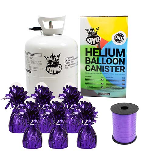 Large Helium Canister with Purple Curling Ribbon and 6 Foil Balloon Weights Product Image