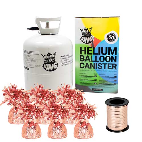 Large Helium Canister with Rose Gold Curling Ribbon and 6 Foil Balloon Weights Product Image
