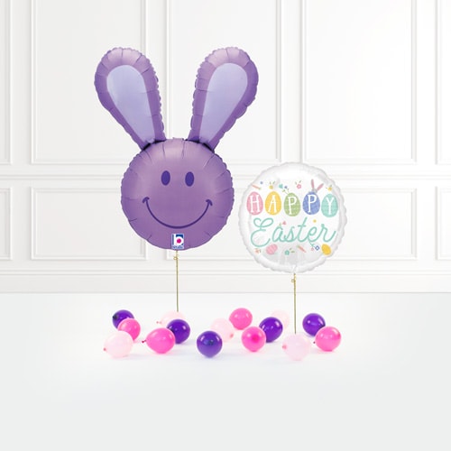 Lavender Smiling Bunny Easter Inflated Balloon Package Product Image