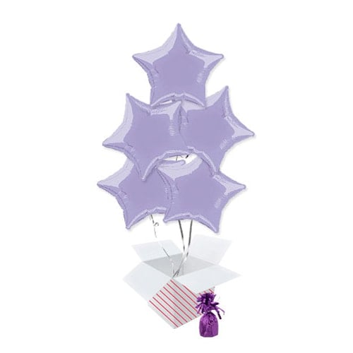 Lavender Star Foil Helium Balloon Bouquet - 5 Inflated Balloons In A Box Product Gallery Image