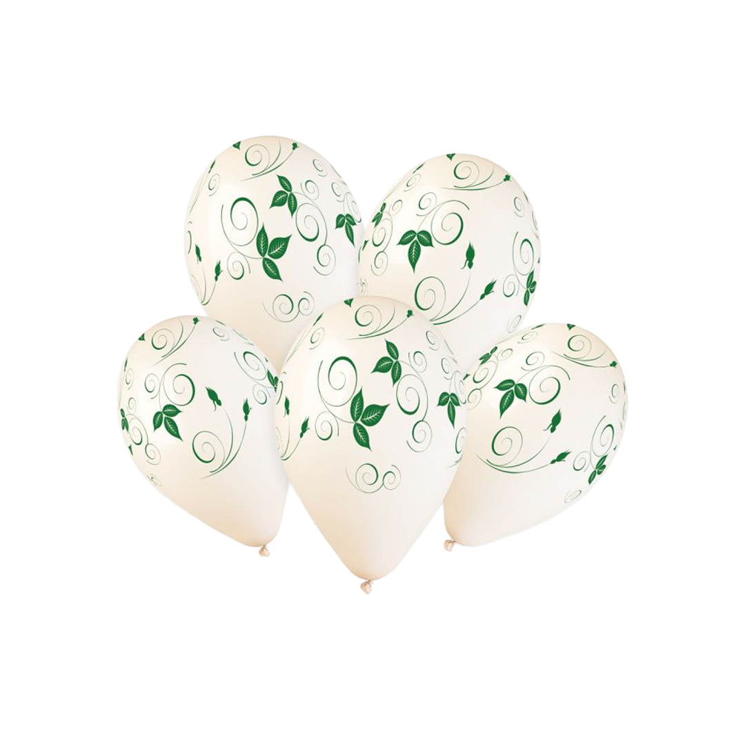 Green Leaves Print Latex Balloons 13cm / 5 in - Pack of 50