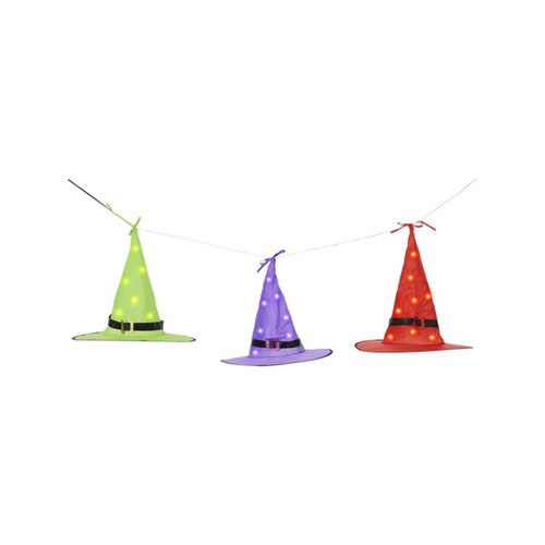 LED Light Up Floating Witch Hats Halloween Hanging Decoration 169cm Product Gallery Image