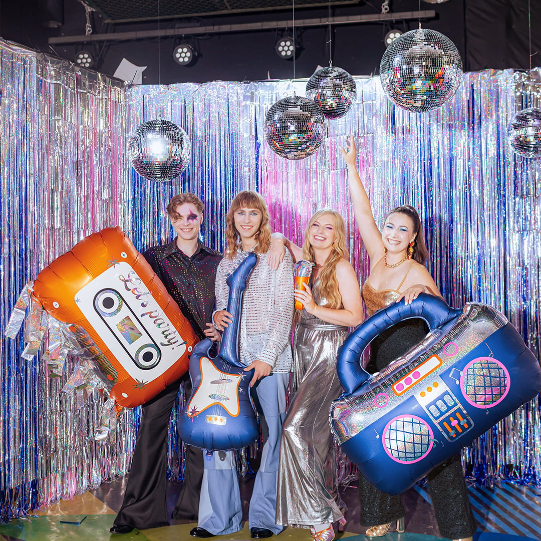 Let's Party Retro Orange Cassette Silver Fringed Giant Foil Balloon 91cm / 36 in View 3
