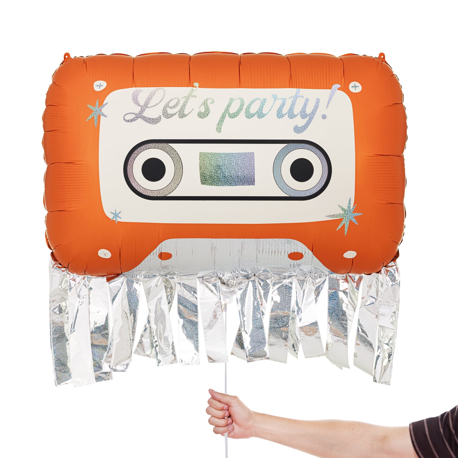Let's Party Retro Orange Cassette Silver Fringed Giant Foil Balloon 91cm / 36 in View 5