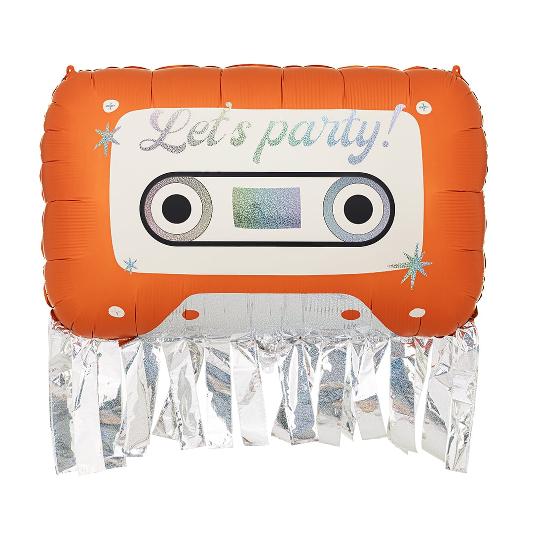 Let's Party Retro Orange Cassette Silver Fringed Giant Foil Balloon 91cm / 36 in