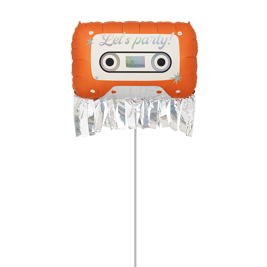 Let's Party Retro Orange Cassette Silver Fringed Giant Foil Balloon Inflated Balloon In A Box Product Gallery Image