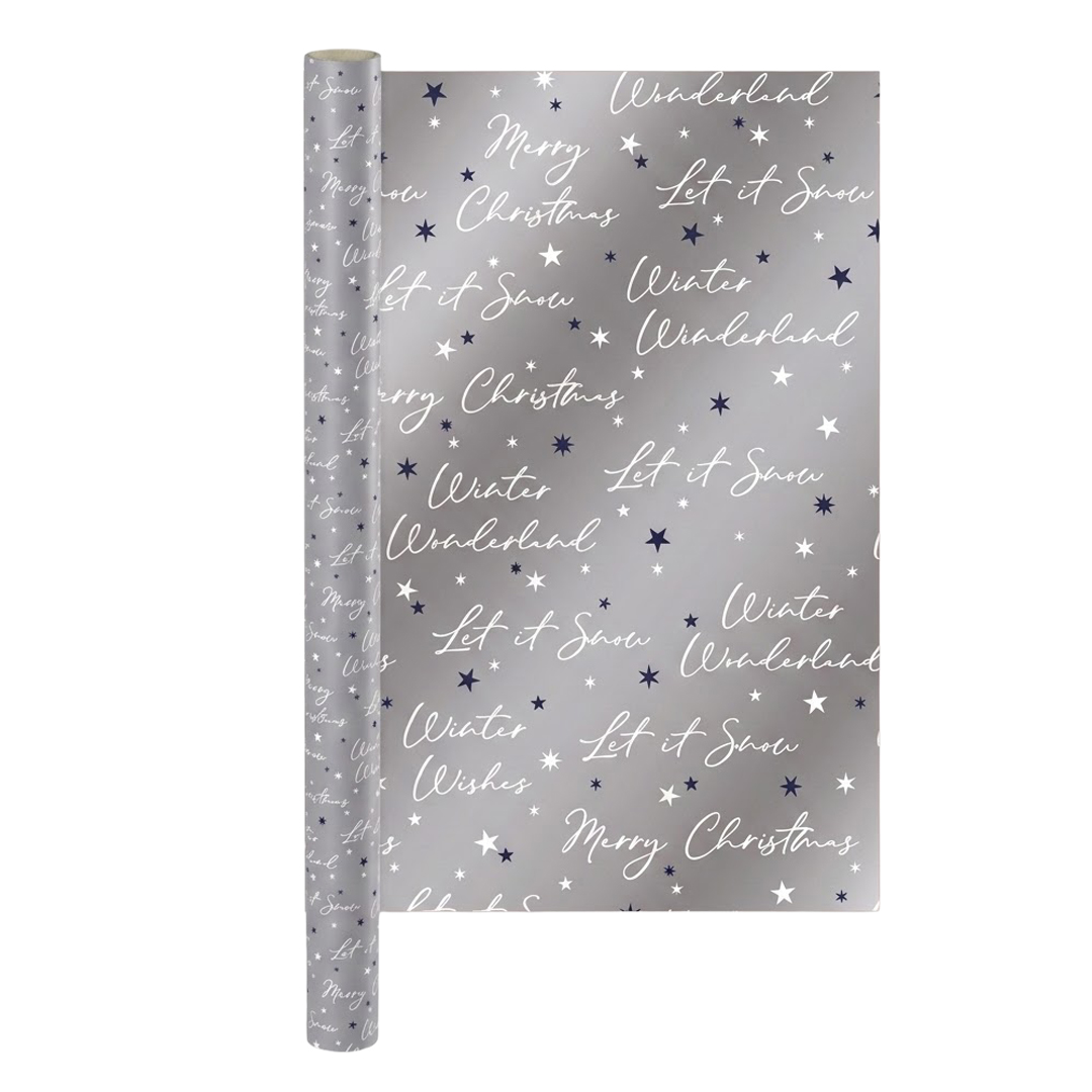 Let It Snow Silver Christmas Gift Wrapping Paper Roll 4m View 2