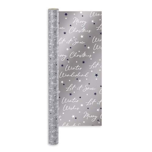 Let It Snow Silver Christmas Gift Wrapping Paper Roll 4m Product Image