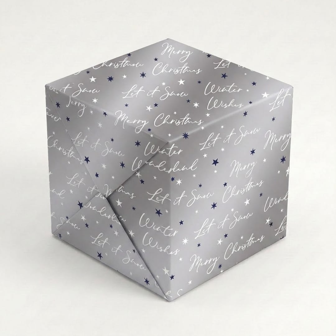 Let It Snow Silver Christmas Gift Wrapping Paper Roll 4m