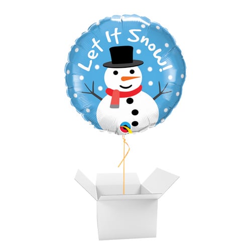 Let It Snow Snowman Blue Christmas Round Foil Helium Balloon - Inflated Balloon in a Box Product Gallery Image