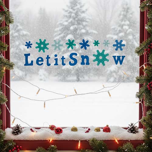 Let It Snow with Snowflakes Large Blue Christmas Gel Window Stickers Product Gallery Image
