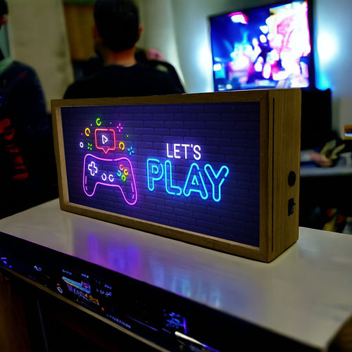 Let's Play LED Light Box Wood Room Sign Product Gallery Image