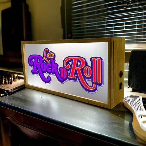 Let's Rock N Roll LED Light Box Wood Room Sign Product Gallery Image