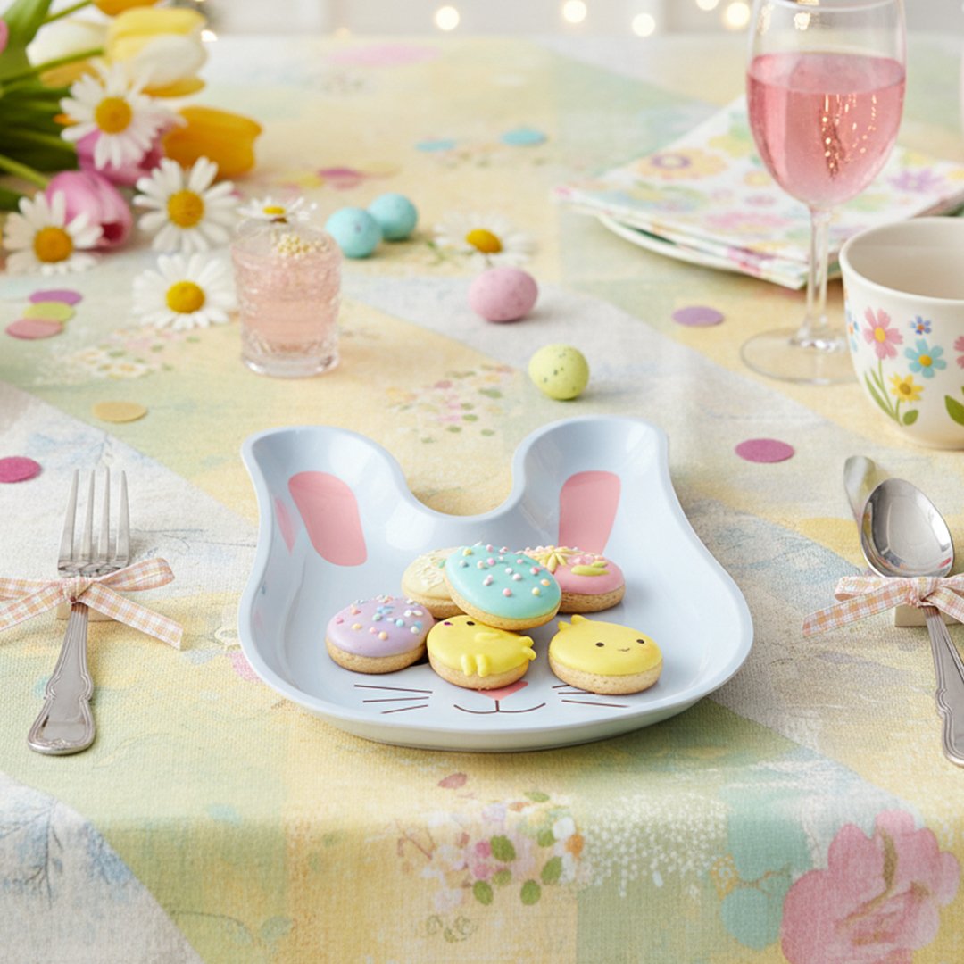 Light Blue Easter Bunny Shaped Reusable Plastic Serving Platter Plate 32cm Product Gallery Image