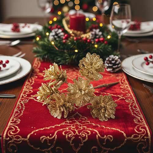 Light Gold Glitter Pinecone Bunch Artificial Plant Decoration 13cm