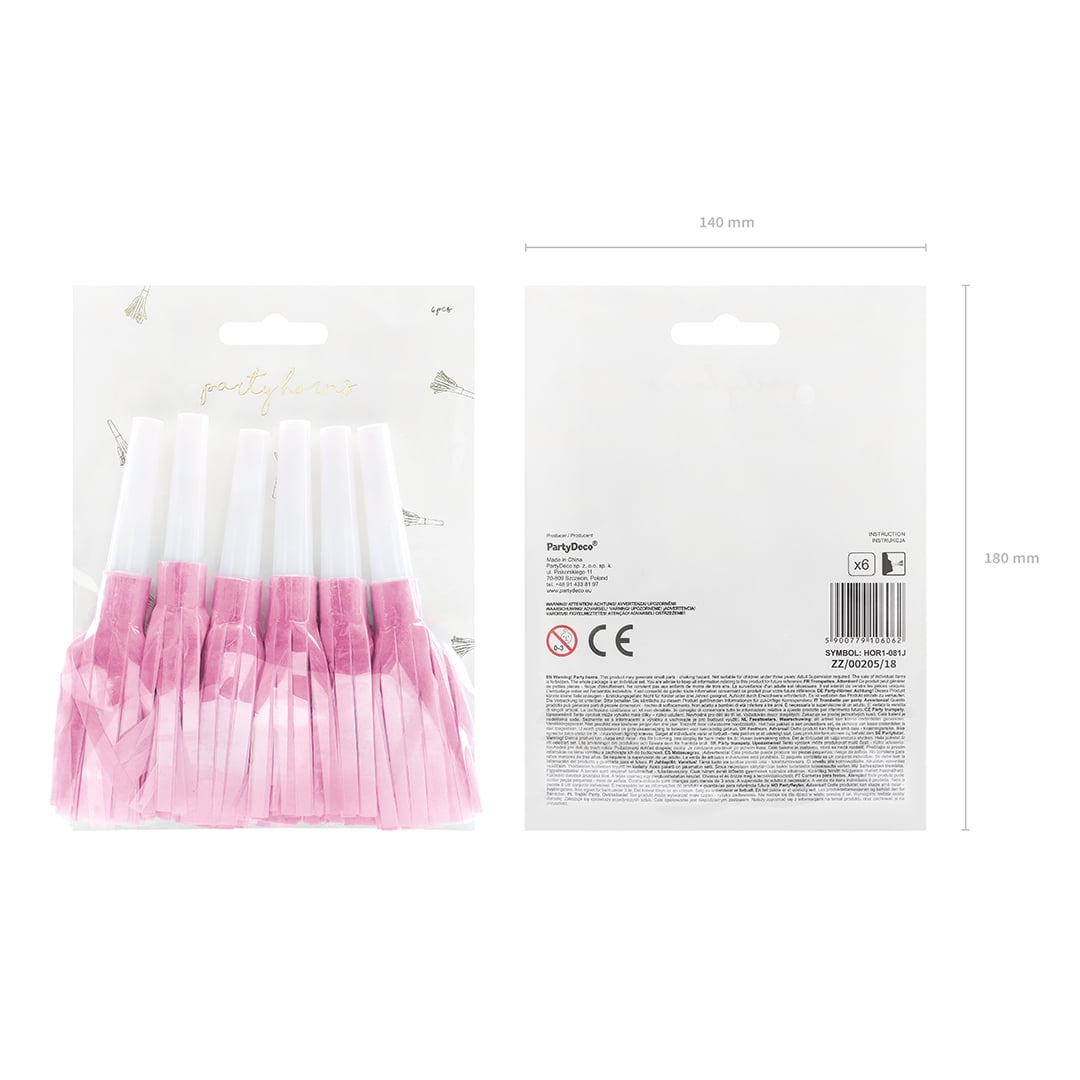 Light Pink Party Horn Blowers - Pack of 6 Product Gallery Image