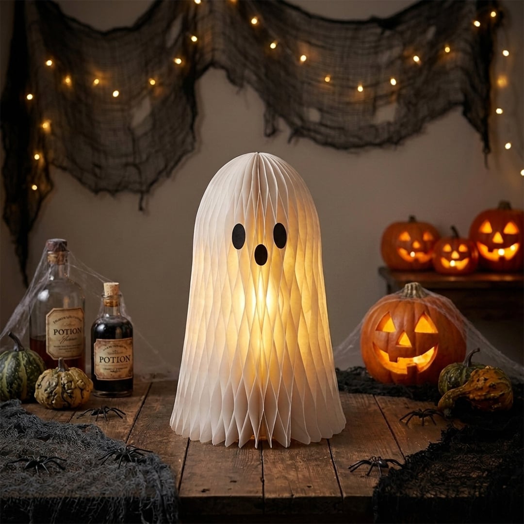 Light Up Ghost Paper Halloween Table Decoration 50cm