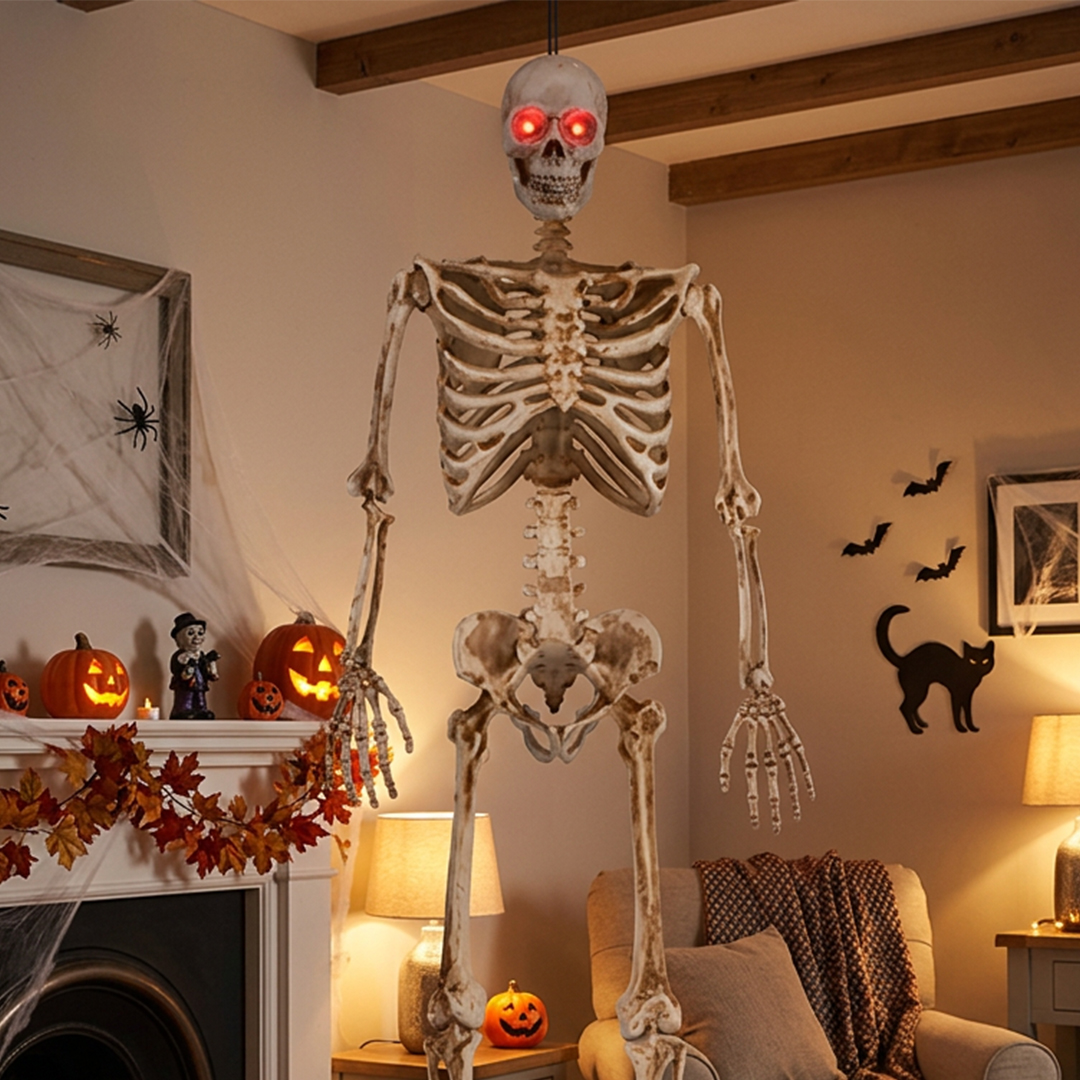 Light Up LED Eyes Skeleton Halloween Hanging Prop Decoration 91cm View 2