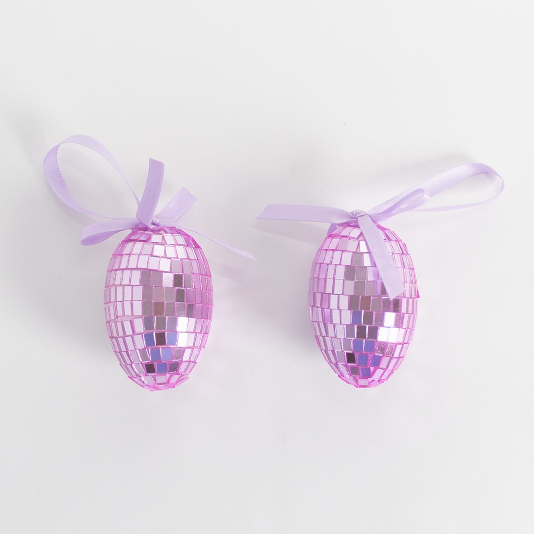 Lilac Disco Easter Eggs Hanging Decorations - Pack of 2